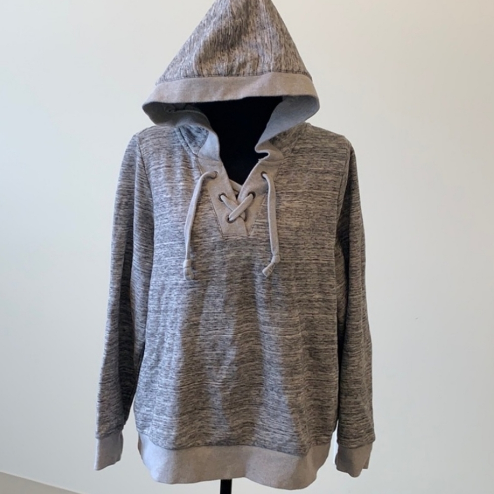Torrid Gray Lace-up Cropped Hooded Sweatshirt